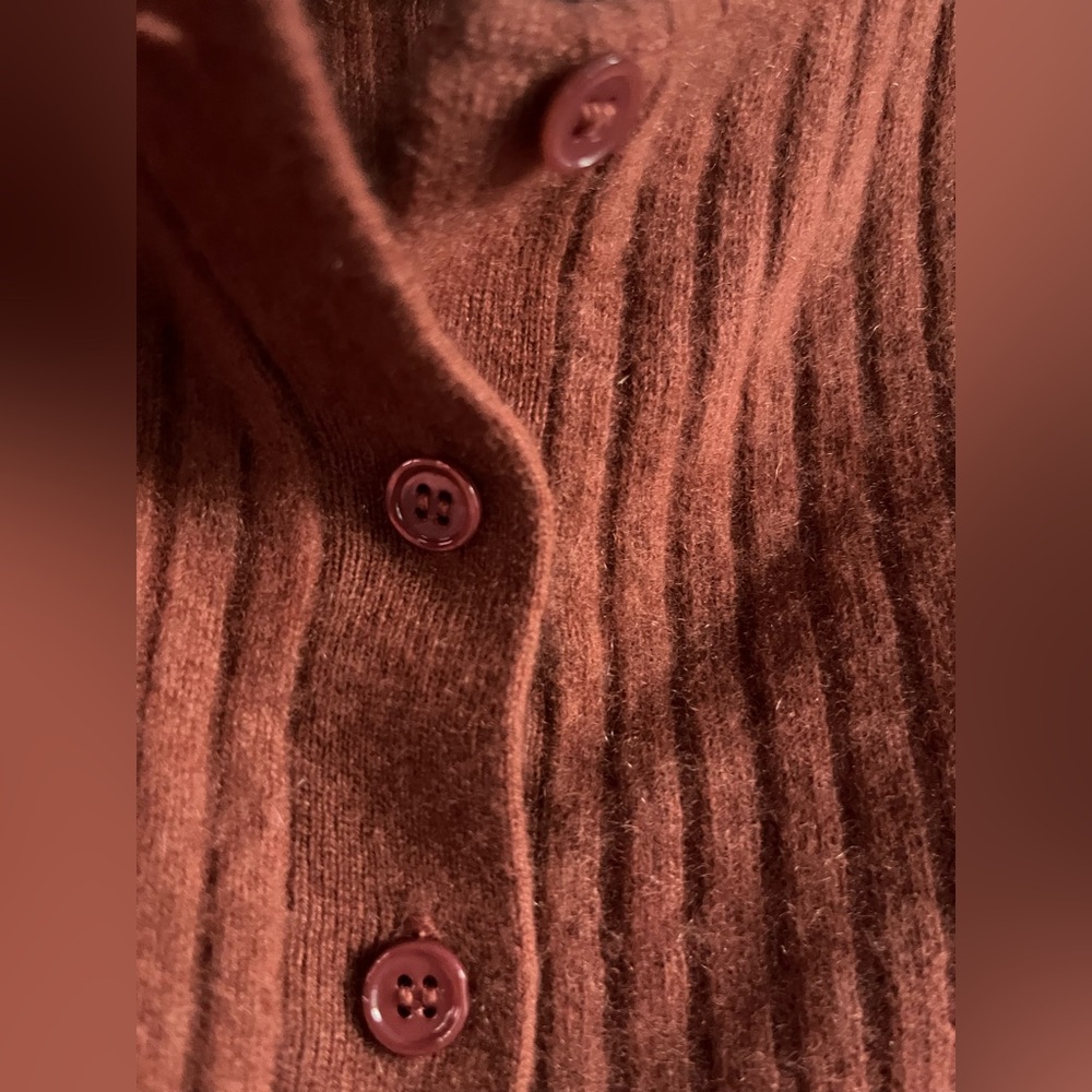 The Cashmere Project Ribbed Button Cashmere Dusty Copper Cardigan Medium - Picture 5 of 6